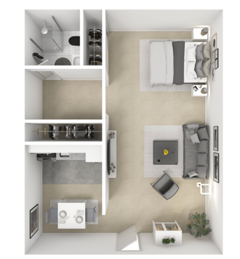 Huntington Cove Apartments Studio Floor Plan.